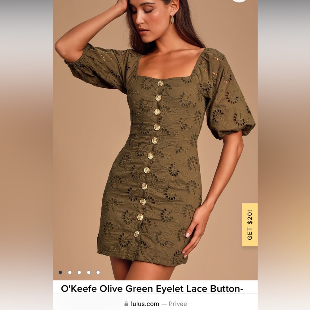 Lulu’s Green Broderie Puff Sleeve Button Dress